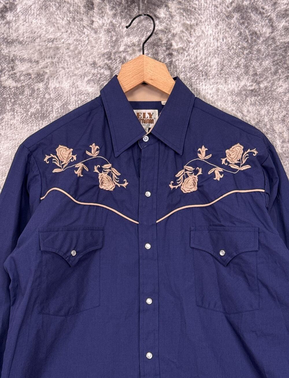 Vintage Ely Cattleman Western Shirt Medium Mens Pearl Snap Floral Embroidered